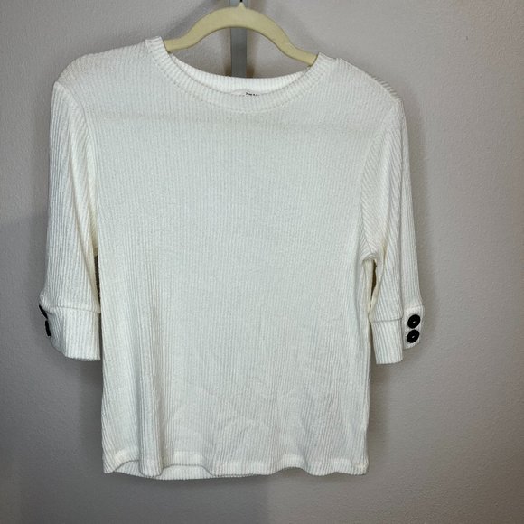 Ivory Color Ribbed Stretch Light Sweater Top Medium - Picture 1 of 3